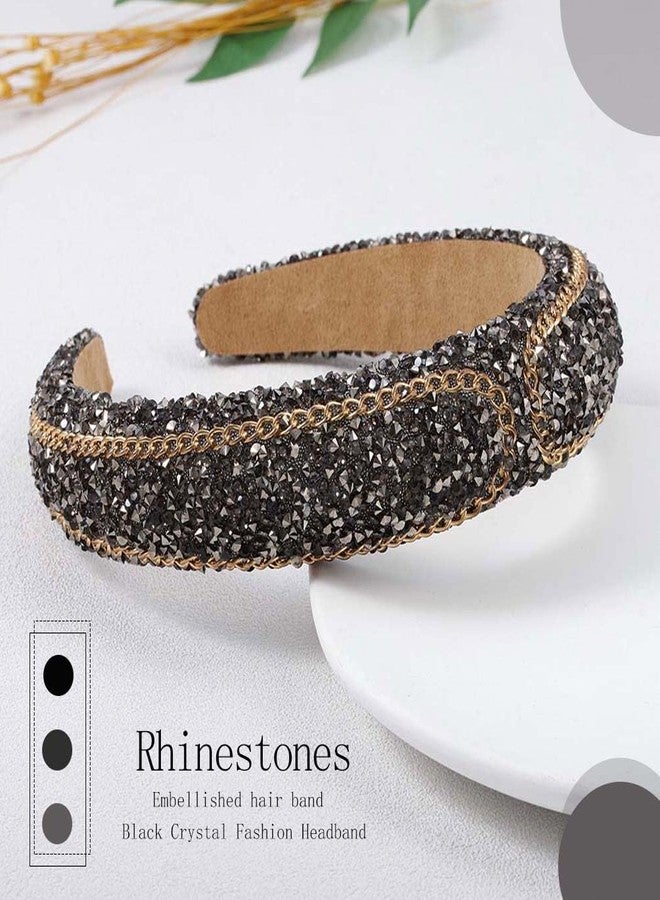 Firuilo Rhinestone Headband Sparkly Crystal Diamond Hairband Chain Hair hoop Black Hair Accessories for Women (Type A) - Image 2